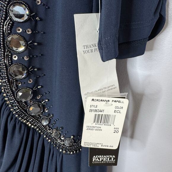 Adrianna Papell Beaded Jersey Maxi Dress Eclipse Blue Mother of the Bride Sz 20W - Picture 11 of 16